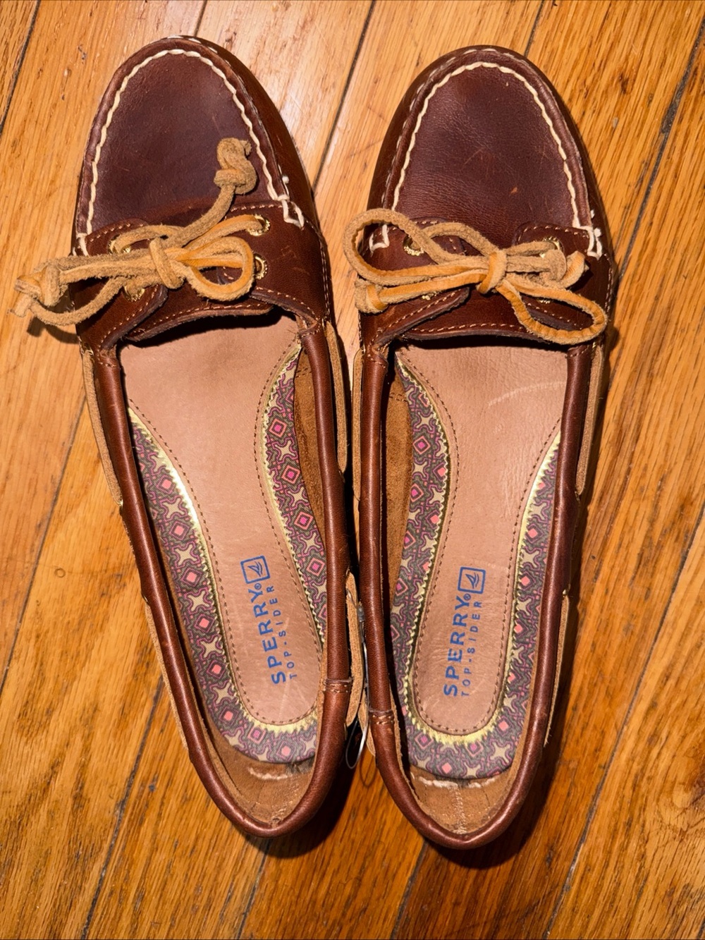 Sperry Brown Leather Moccasin Boat Shoes with Tan Laces